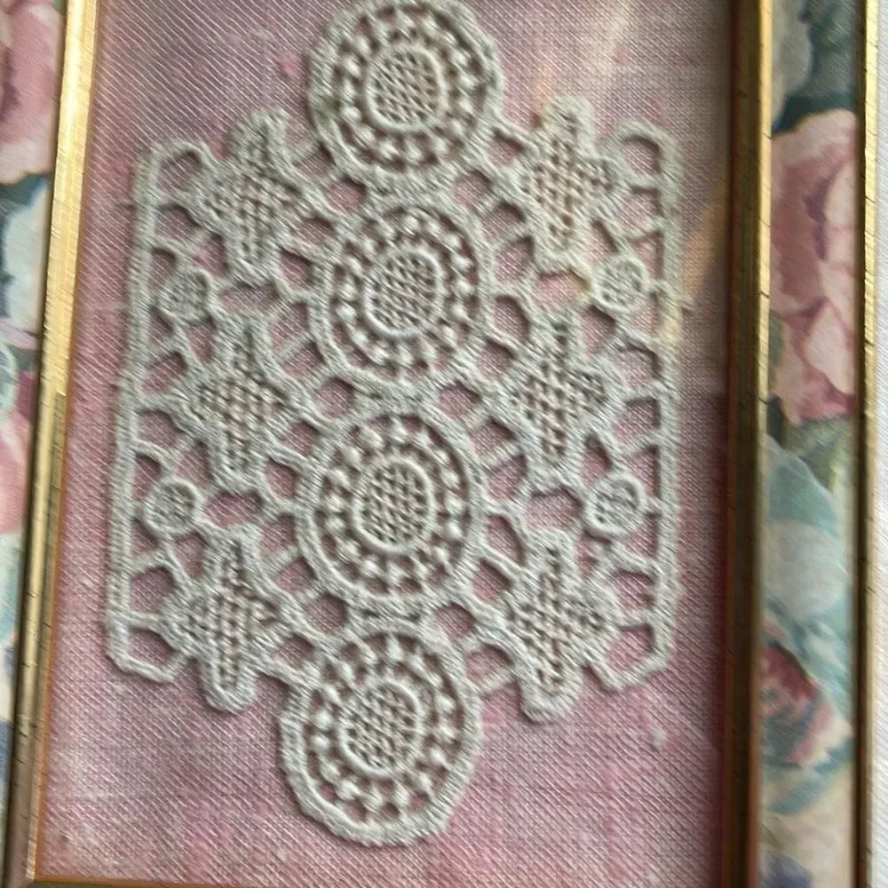 Lace sampler framed art vintage country  life cottage core